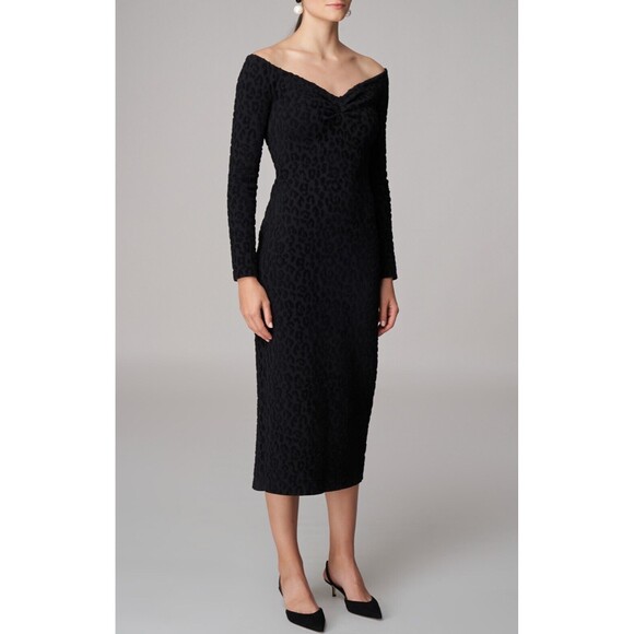 NWT. $1999Carolina Herrera Off-The-Shoulder Leopard Jacquard Midi Dress Sz XS/TP